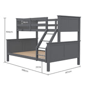 Kingston Slumber Triple Wooden Single Over Double Bunk Bed Frame for Kids, Convertible Design, Grey V219-BEDDBBKS03GA