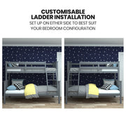 Kingston Slumber Triple Wooden Single Over Double Bunk Bed Frame for Kids, Convertible Design, Grey V219-BEDDBBKS03GA