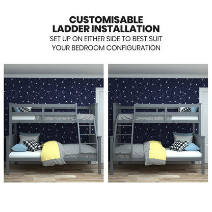 Kingston Slumber Triple Wooden Single Over Double Bunk Bed Frame for Kids, Convertible Design, Grey V219-BEDDBBKS03GA