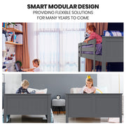 Kingston Slumber Triple Wooden Single Over Double Bunk Bed Frame for Kids, Convertible Design, Grey V219-BEDDBBKS03GA