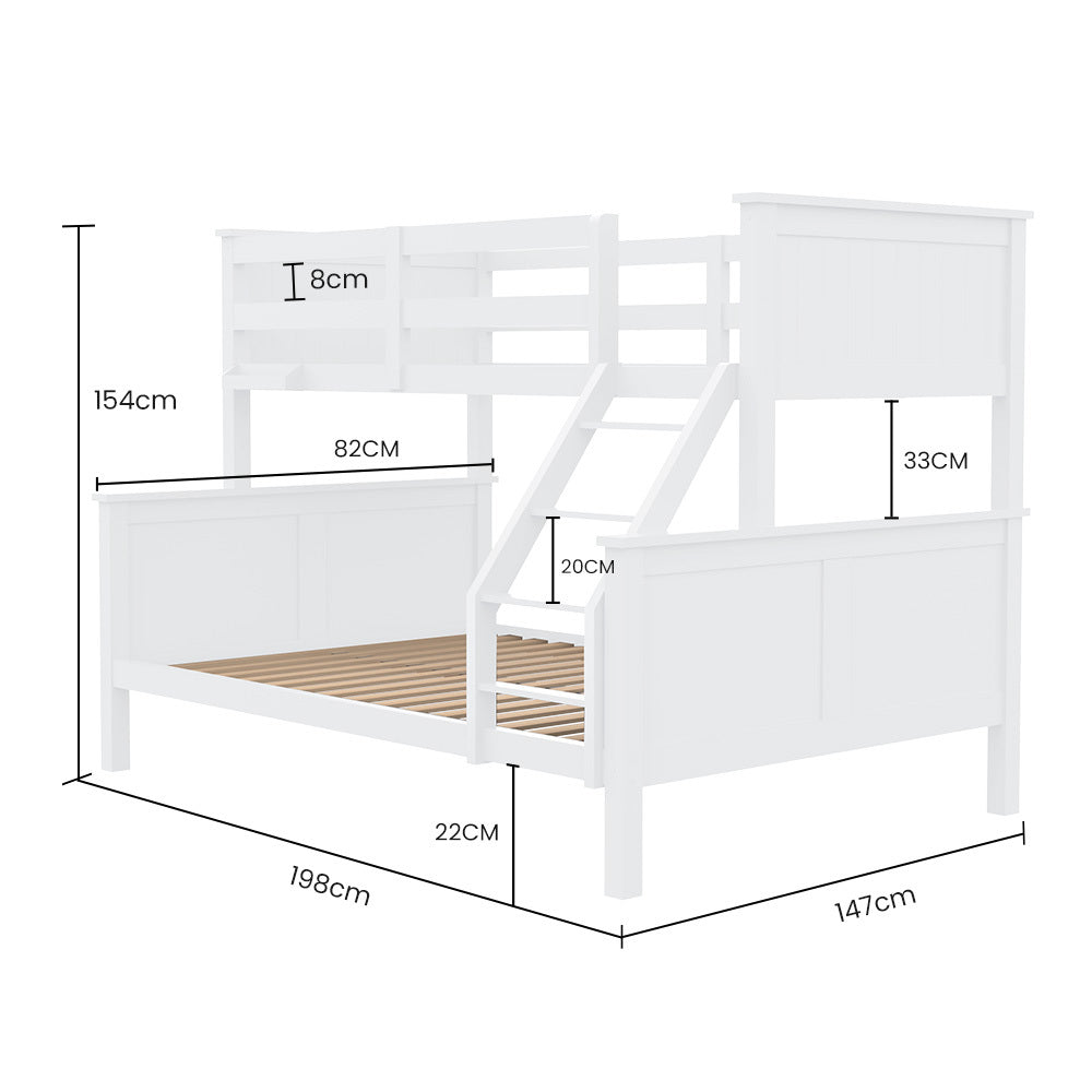 Kingston Slumber Triple Wooden Single Over Double Bunk Bed Frame for Kids, Convertible Design, White V219-BEDDBBKS03WA
