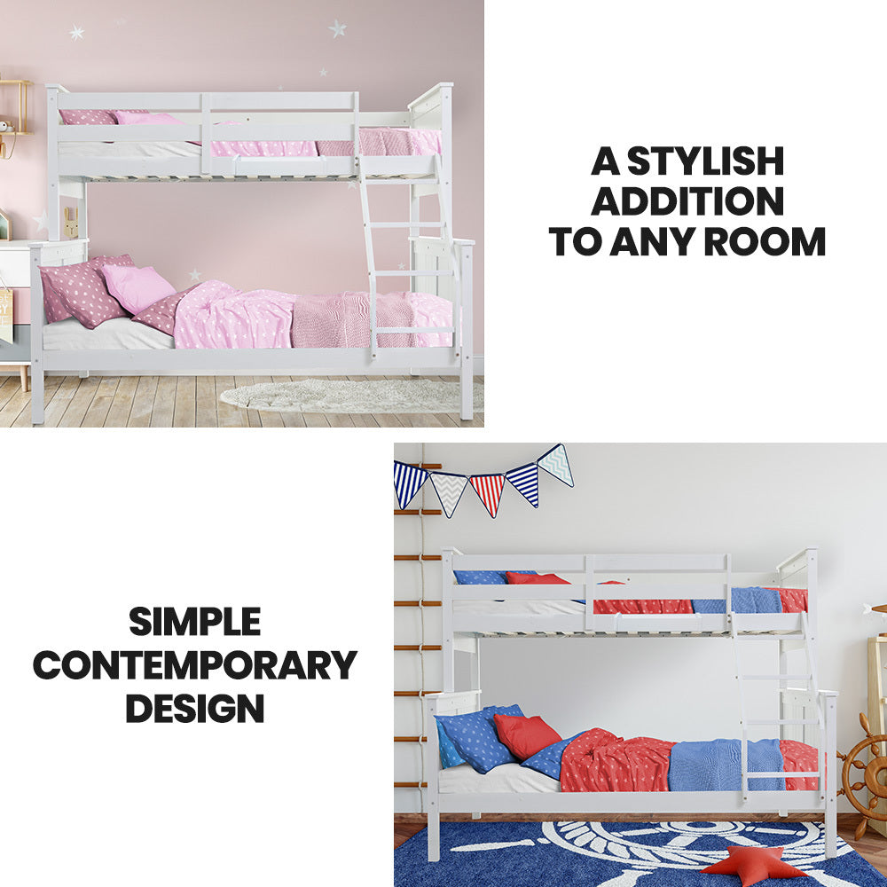 Kingston Slumber Triple Wooden Single Over Double Bunk Bed Frame for Kids, Convertible Design, White V219-BEDDBBKS03WA