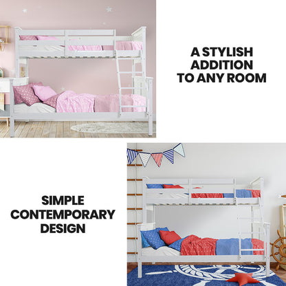 Kingston Slumber Triple Wooden Single Over Double Bunk Bed Frame for Kids, Convertible Design, White V219-BEDDBBKS03WA