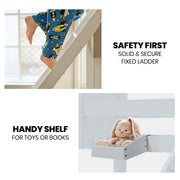 Kingston Slumber Triple Wooden Single Over Double Bunk Bed Frame for Kids, Convertible Design, White V219-BEDDBBKS03WA
