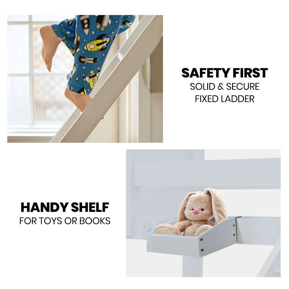 Kingston Slumber Triple Wooden Single Over Double Bunk Bed Frame for Kids, Convertible Design, White V219-BEDDBBKS03WA