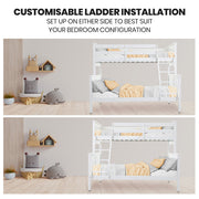 Kingston Slumber Triple Wooden Single Over Double Bunk Bed Frame for Kids, Convertible Design, White V219-BEDDBBKS03WA