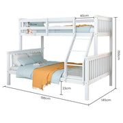 Kingston Slumber Single Over Double Wooden Bunk Bed Frame, Triple Solid Pine 2-in-1 Modular Design, Converts V219-BEDDBBKS12WA