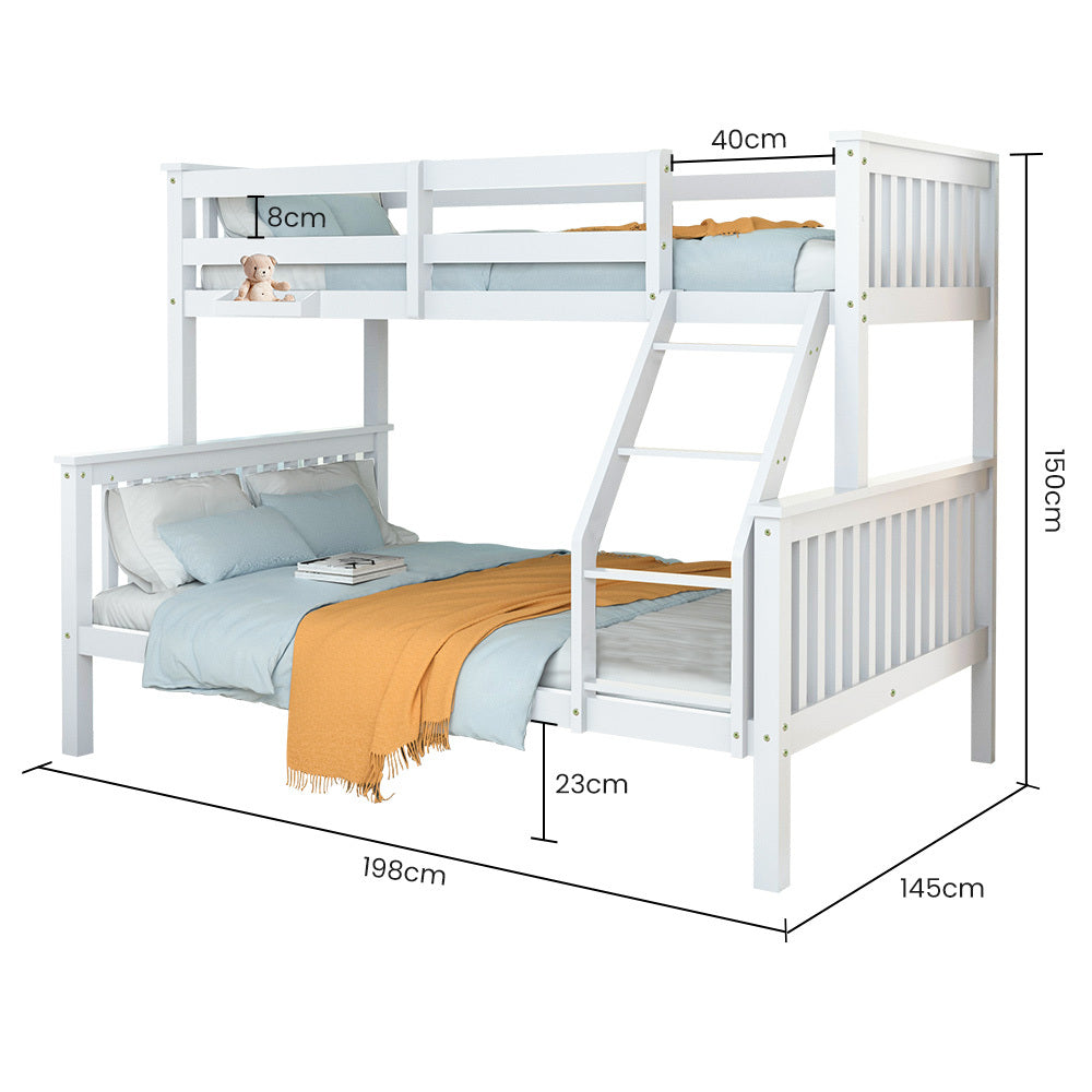 Kingston Slumber Single Over Double Wooden Bunk Bed Frame, Triple Solid Pine 2-in-1 Modular Design, Converts V219-BEDDBBKS12WA