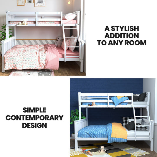Kingston Slumber Single Over Double Wooden Bunk Bed Frame, Triple Solid Pine 2-in-1 Modular Design, Converts V219-BEDDBBKS12WA