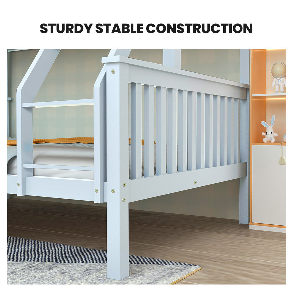 Kingston Slumber Single Over Double Wooden Bunk Bed Frame, Triple Solid Pine 2-in-1 Modular Design, Converts V219-BEDDBBKS12WA