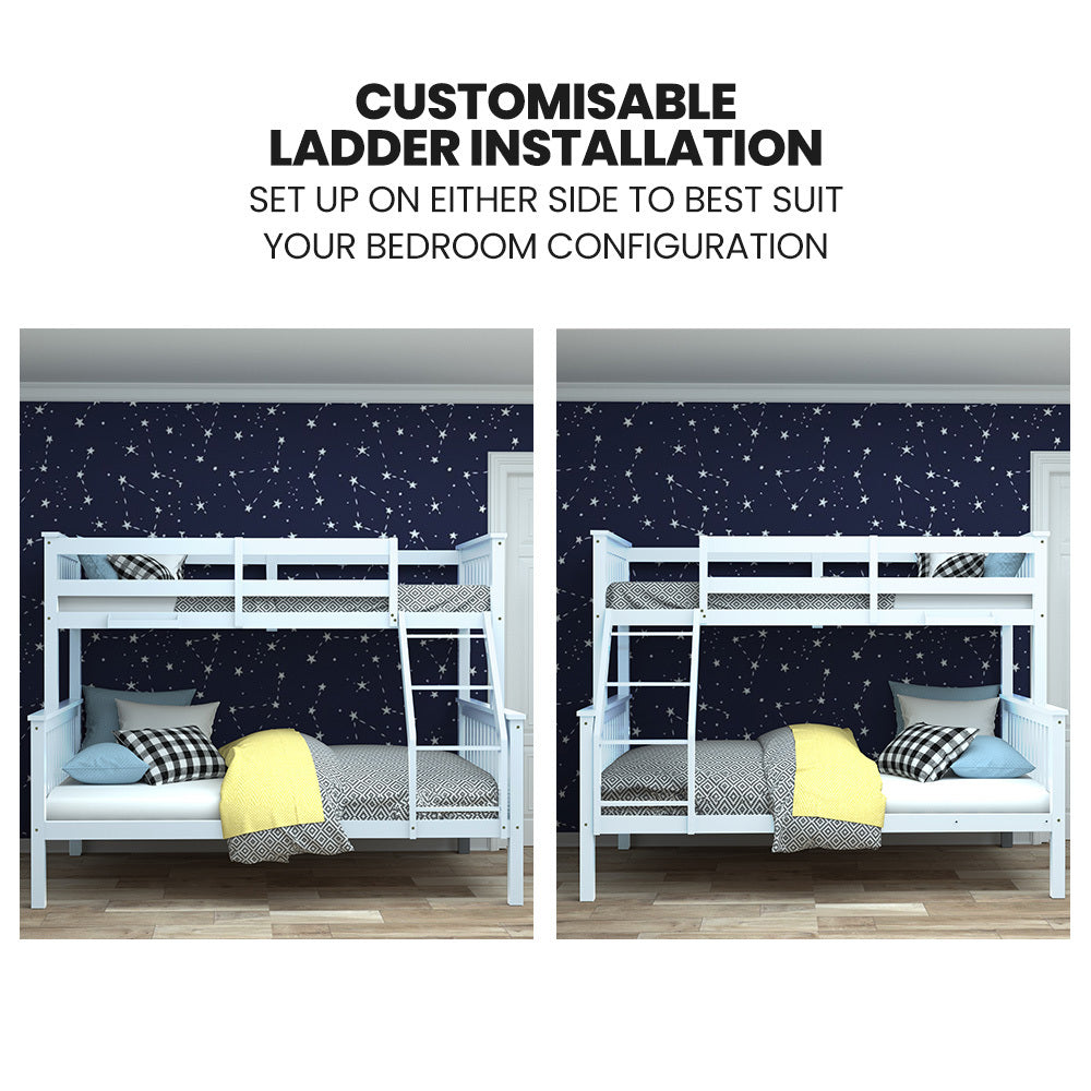 Kingston Slumber Single Over Double Wooden Bunk Bed Frame, Triple Solid Pine 2-in-1 Modular Design, Converts V219-BEDDBBKS12WA