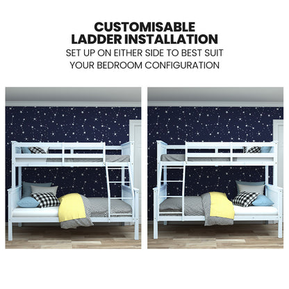 Kingston Slumber Single Over Double Wooden Bunk Bed Frame, Triple Solid Pine 2-in-1 Modular Design, Converts V219-BEDDBBKS12WA