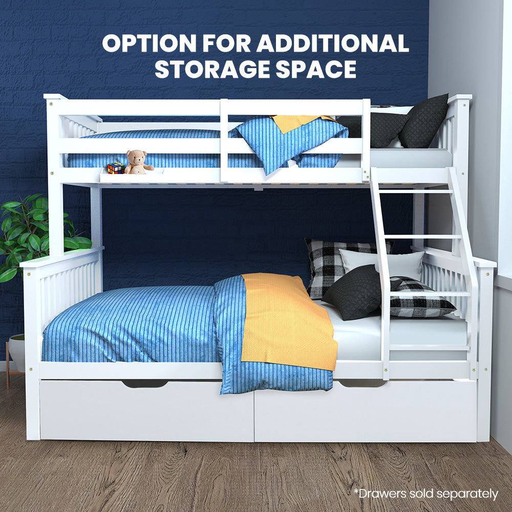 Kingston Slumber Single Over Double Wooden Bunk Bed Frame, Triple Solid Pine 2-in-1 Modular Design, Converts V219-BEDDBBKS12WA