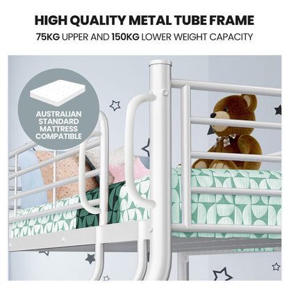 KINGSTON SLUMBER Single over Double Metal Bunk Bed Frame, Matte White V219-BEDDBBKS2MWA