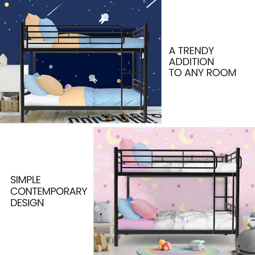 Kingston Slumber 2in1 Single Metal Bunk Bed Frame, with Modular Design, Dark Matte Grey V219-BEDSBBKS01MA