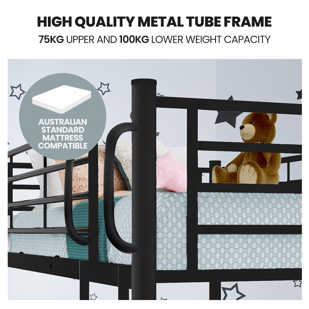 Kingston Slumber 2in1 Single Metal Bunk Bed Frame, with Modular Design, Dark Matte Grey V219-BEDSBBKS01MA