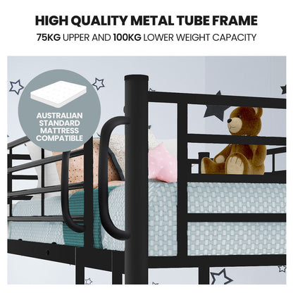 Kingston Slumber 2in1 Single Metal Bunk Bed Frame, with Modular Design, Dark Matte Grey V219-BEDSBBKS01MA