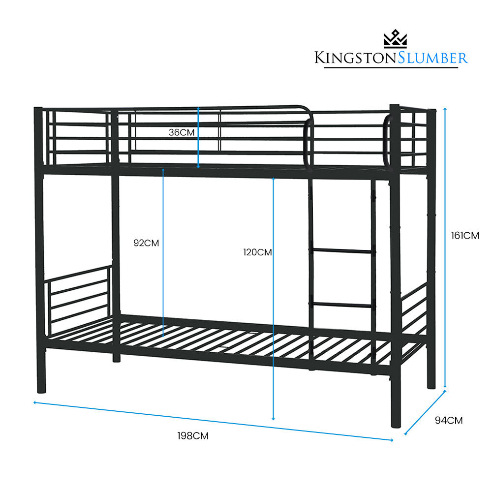 Kingston Slumber 2in1 Single Metal Bunk Bed Frame, with Modular Design, Dark Matte Grey V219-BEDSBBKS01MA