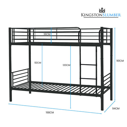 Kingston Slumber 2in1 Single Metal Bunk Bed Frame, with Modular Design, Dark Matte Grey V219-BEDSBBKS01MA