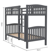 Kingston Slumber Single Bunk Bed Frame Solid Pine Wood Timber, Modular Design, Grey V219-BEDSBBKS02GA