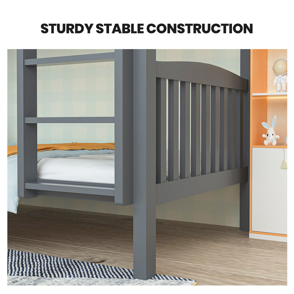 Kingston Slumber Single Bunk Bed Frame Solid Pine Wood Timber, Modular Design, Grey V219-BEDSBBKS02GA