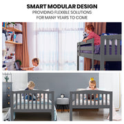 Kingston Slumber Single Bunk Bed Frame Solid Pine Wood Timber, Modular Design, Grey V219-BEDSBBKS02GA