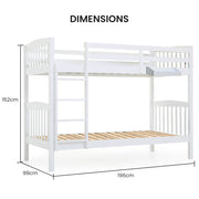 Kingston Slumber Wooden Kids Bunk Bed Frame, with Modular Design that can convert to 2 Single, White V219-BEDSBBKS02WA