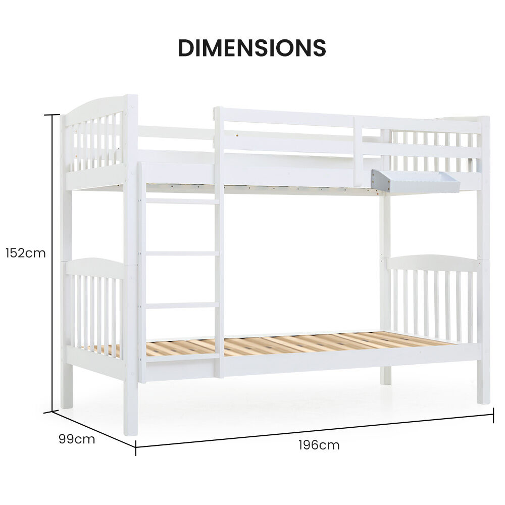 Kingston Slumber Wooden Kids Bunk Bed Frame, with Modular Design that can convert to 2 Single, White V219-BEDSBBKS02WA