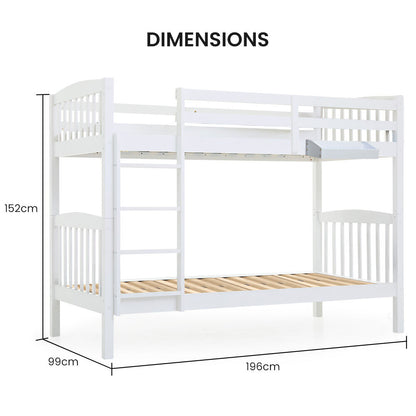 Kingston Slumber Wooden Kids Bunk Bed Frame, with Modular Design that can convert to 2 Single, White V219-BEDSBBKS02WA