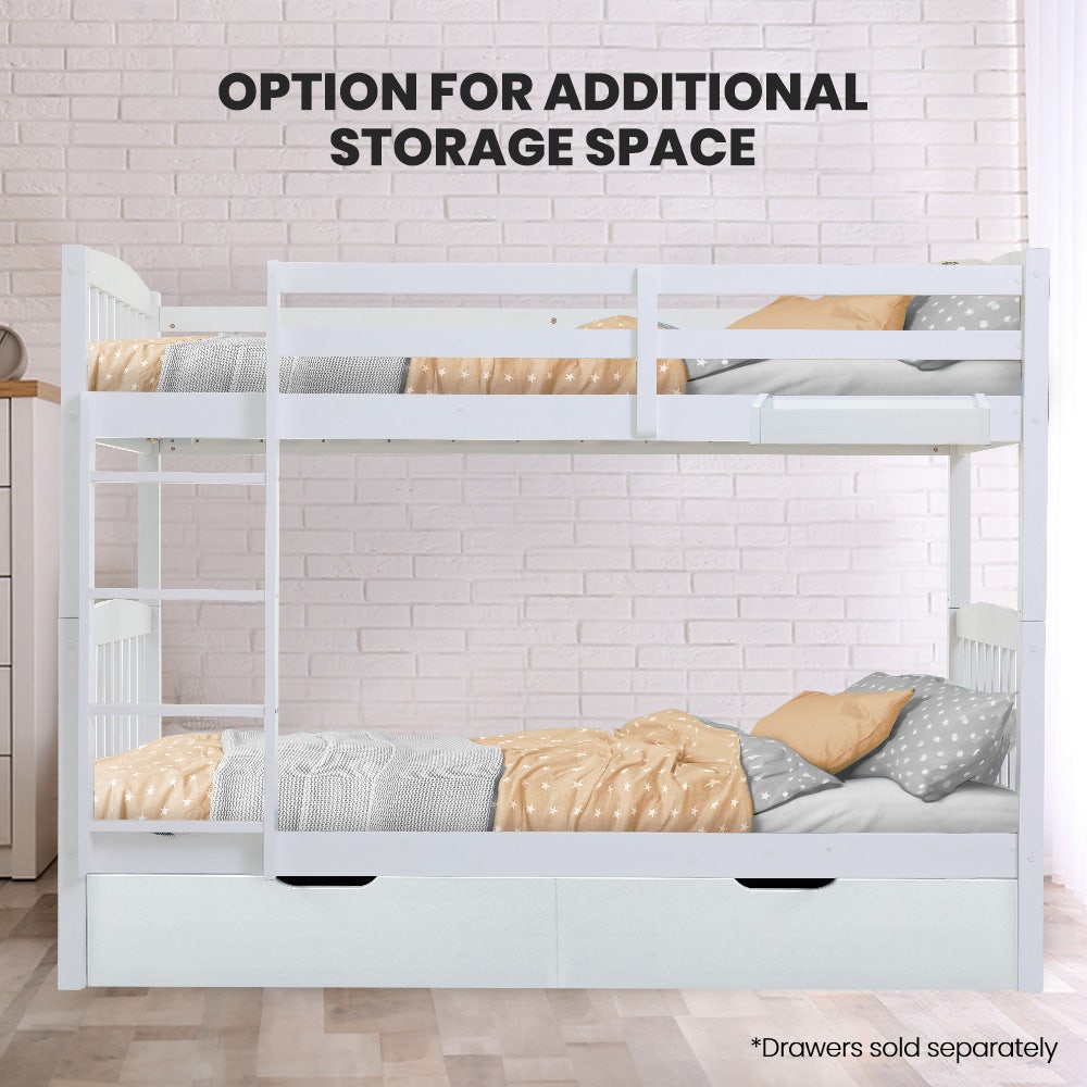 Kingston Slumber Wooden Kids Bunk Bed Frame, with Modular Design that can convert to 2 Single, White V219-BEDSBBKS02WA