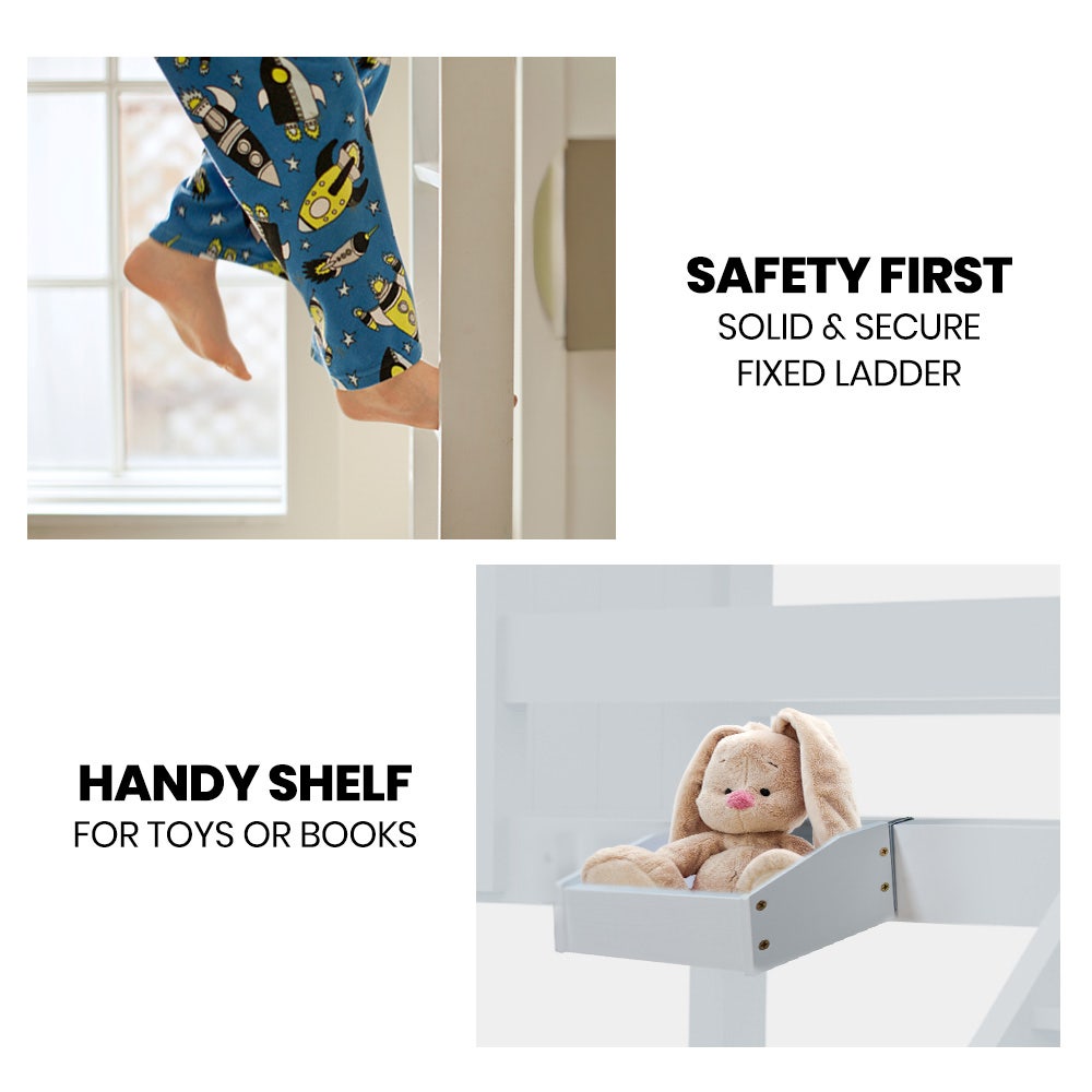 Kingston Slumber Wooden Kids Bunk Bed Frame, with Modular Design that can convert to 2 Single, White V219-BEDSBBKS02WA