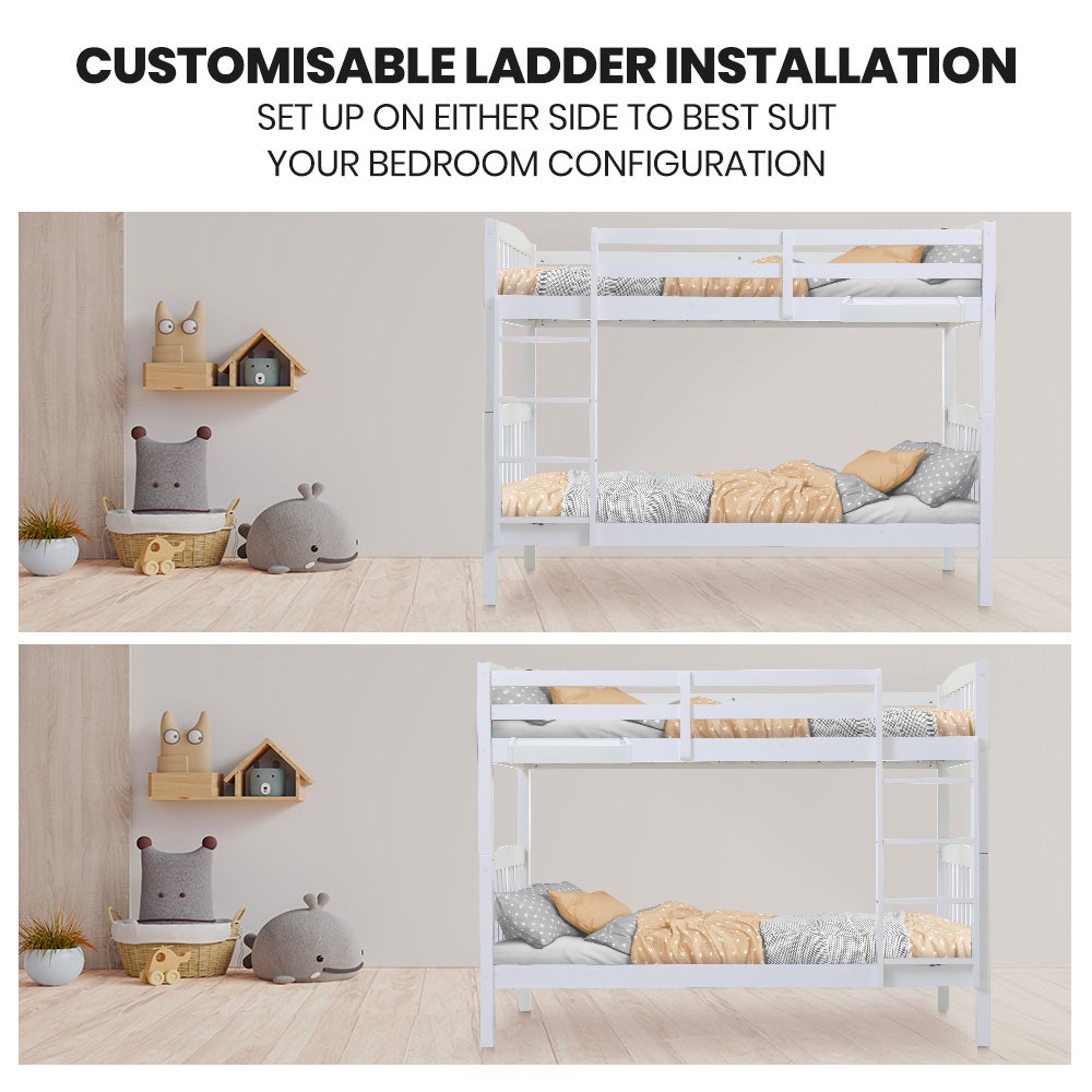 Kingston Slumber Wooden Kids Bunk Bed Frame, with Modular Design that can convert to 2 Single, White V219-BEDSBBKS02WA