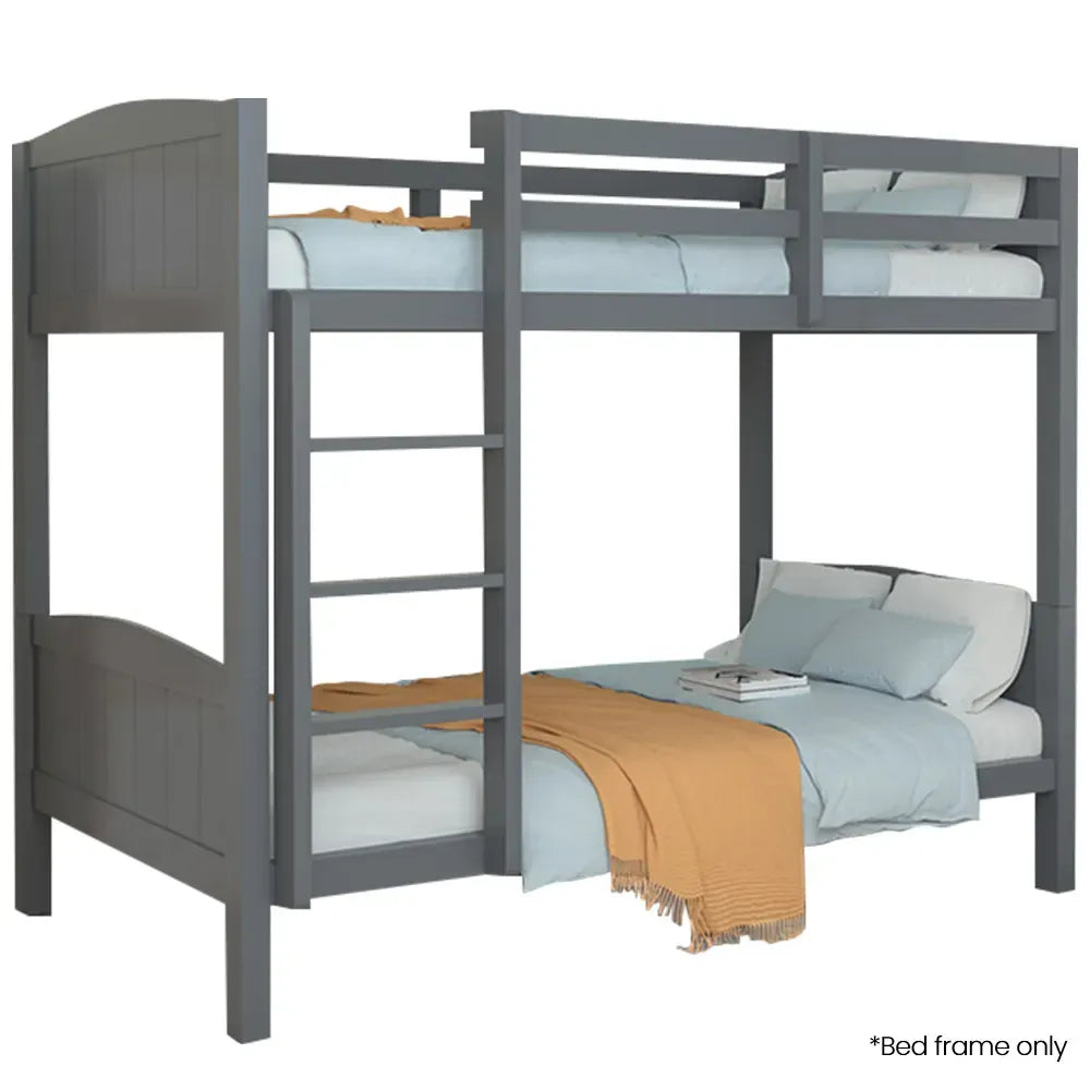 KINGSTON SLUMBER Single Bunk Bed Frame, Solid Pine 2-in-1 Modular Design Convert to 2 Single Beds, Grey V219-BEDSBBKS03GA