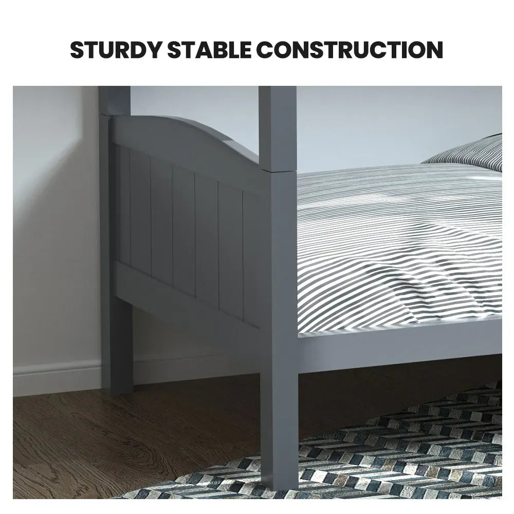 KINGSTON SLUMBER Single Bunk Bed Frame, Solid Pine 2-in-1 Modular Design Convert to 2 Single Beds, Grey V219-BEDSBBKS03GA