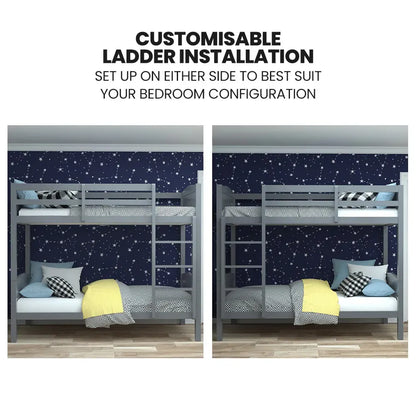 KINGSTON SLUMBER Single Bunk Bed Frame, Solid Pine 2-in-1 Modular Design Convert to 2 Single Beds, Grey V219-BEDSBBKS03GA