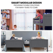 KINGSTON SLUMBER Single Bunk Bed Frame, Solid Pine 2-in-1 Modular Design Convert to 2 Single Beds, Grey V219-BEDSBBKS03GA