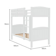 Kingston Slumber Single Bunk Bed Frame Solid Pine Wood Timber, Modular Design, White V219-BEDSBBKS03WA