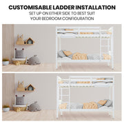 Kingston Slumber Single Bunk Bed Frame Solid Pine Wood Timber, Modular Design, White V219-BEDSBBKS03WA