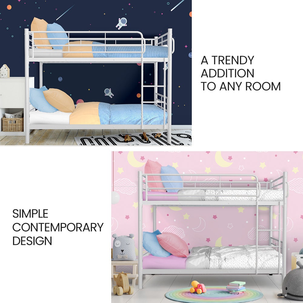 KINGSTON SLUMBER 2in1 Single Metal Bunk Bed Frame, with Modular Design, Matte White V219-BEDSBBKS1MWA