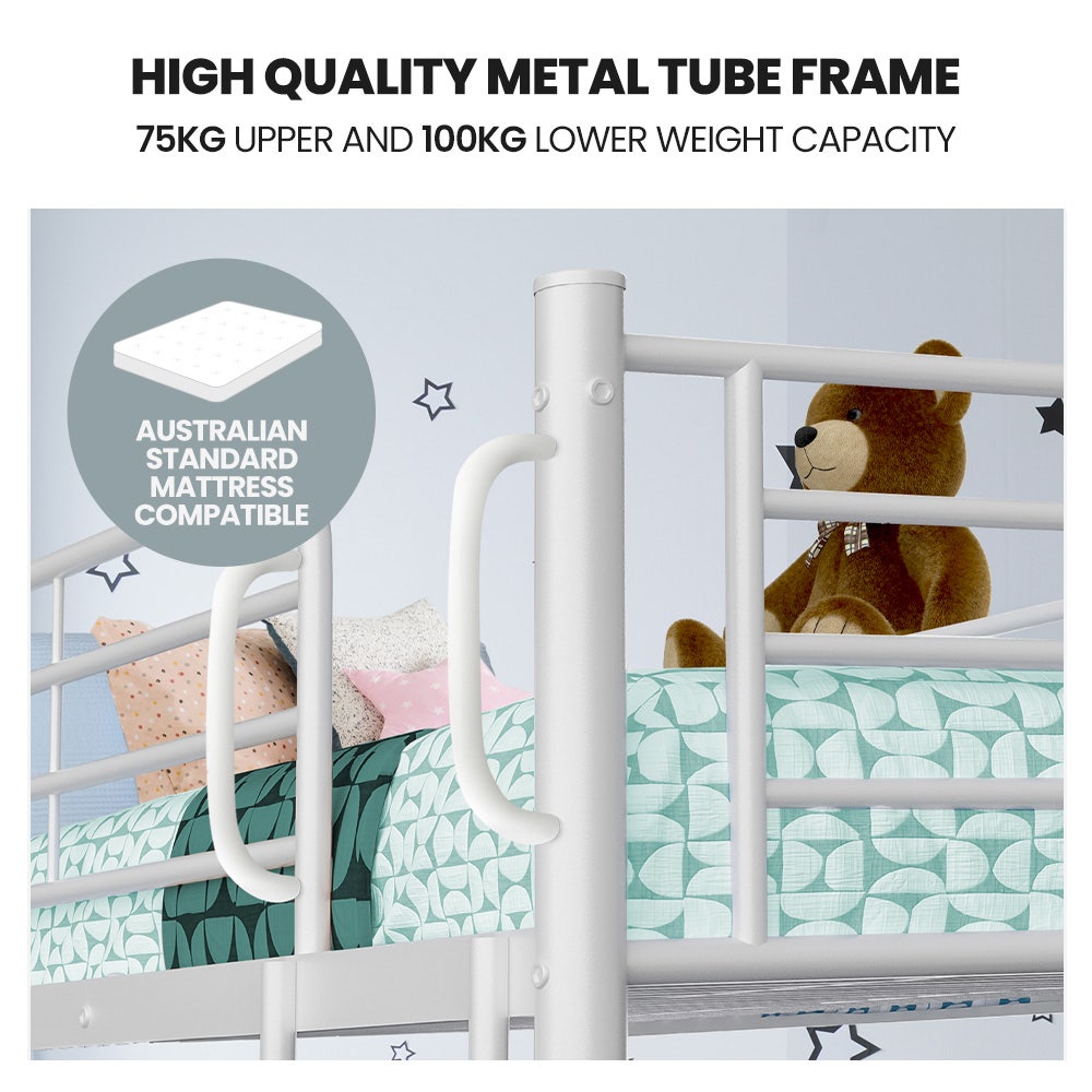 KINGSTON SLUMBER 2in1 Single Metal Bunk Bed Frame, with Modular Design, Matte White V219-BEDSBBKS1MWA