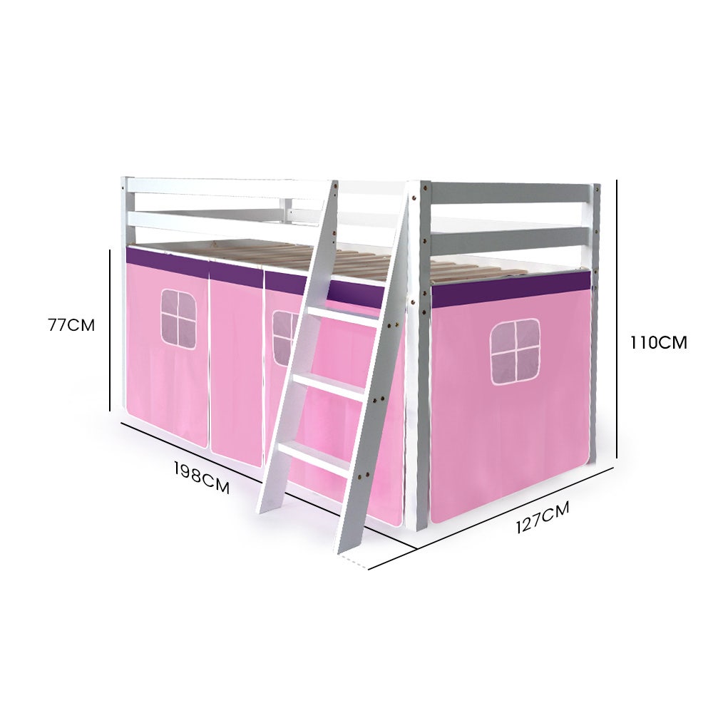 Kingston Slumber Wooden Kids Single Loft Bed Frame - Hiding Space Underneath with Interchangeable Pink and V219-BEDSBBKSL1WA