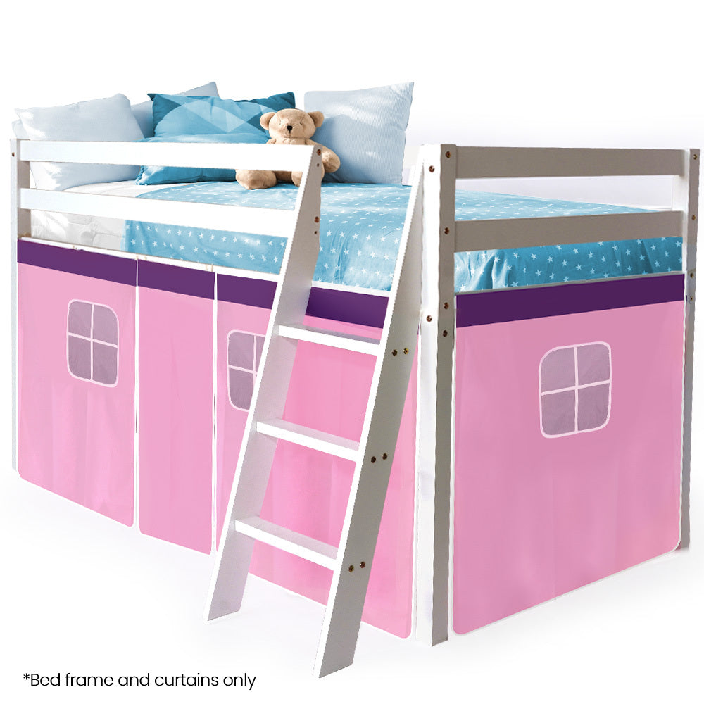 Kingston Slumber Wooden Kids Single Loft Bed Frame - Hiding Space Underneath with Interchangeable Pink and V219-BEDSBBKSL1WA