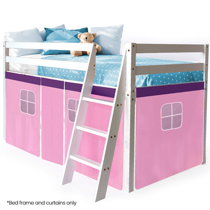 Kingston Slumber Wooden Kids Single Loft Bed Frame - Hiding Space Underneath with Interchangeable Pink and V219-BEDSBBKSL1WA