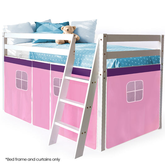Kingston Slumber Wooden Kids Single Loft Bed Frame - Hiding Space Underneath with Interchangeable Pink and V219-BEDSBBKSL1WA