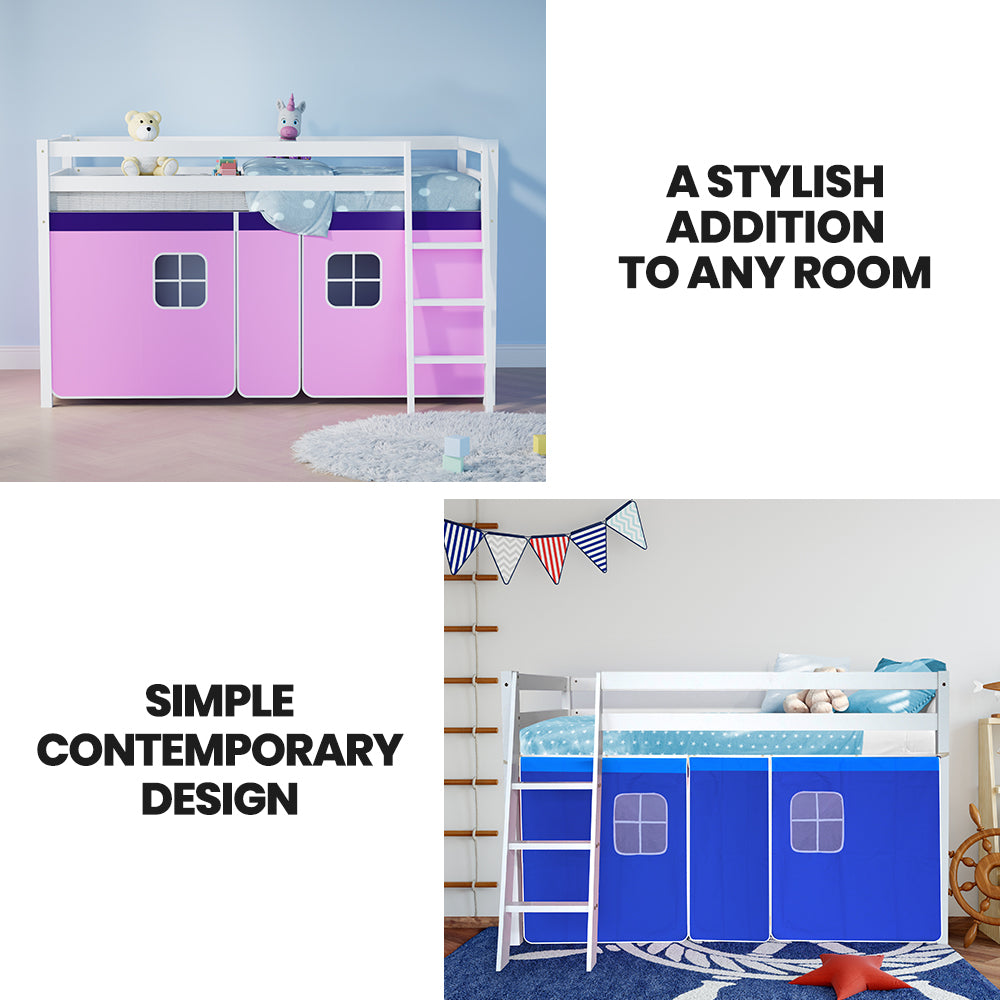 Kingston Slumber Wooden Kids Single Loft Bed Frame - Hiding Space Underneath with Interchangeable Pink and V219-BEDSBBKSL1WA