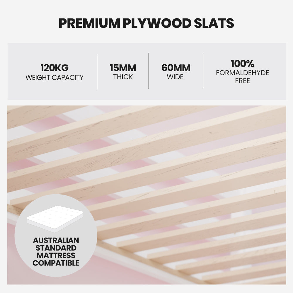 Kingston Slumber Wooden Kids Single Loft Bed Frame - Hiding Space Underneath with Interchangeable Pink and V219-BEDSBBKSL1WA
