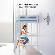 KINGSTON SLUMBER Wooden Kids Single Loft Bed Frame with Desk - White V219-BEDSBBKSL2WA