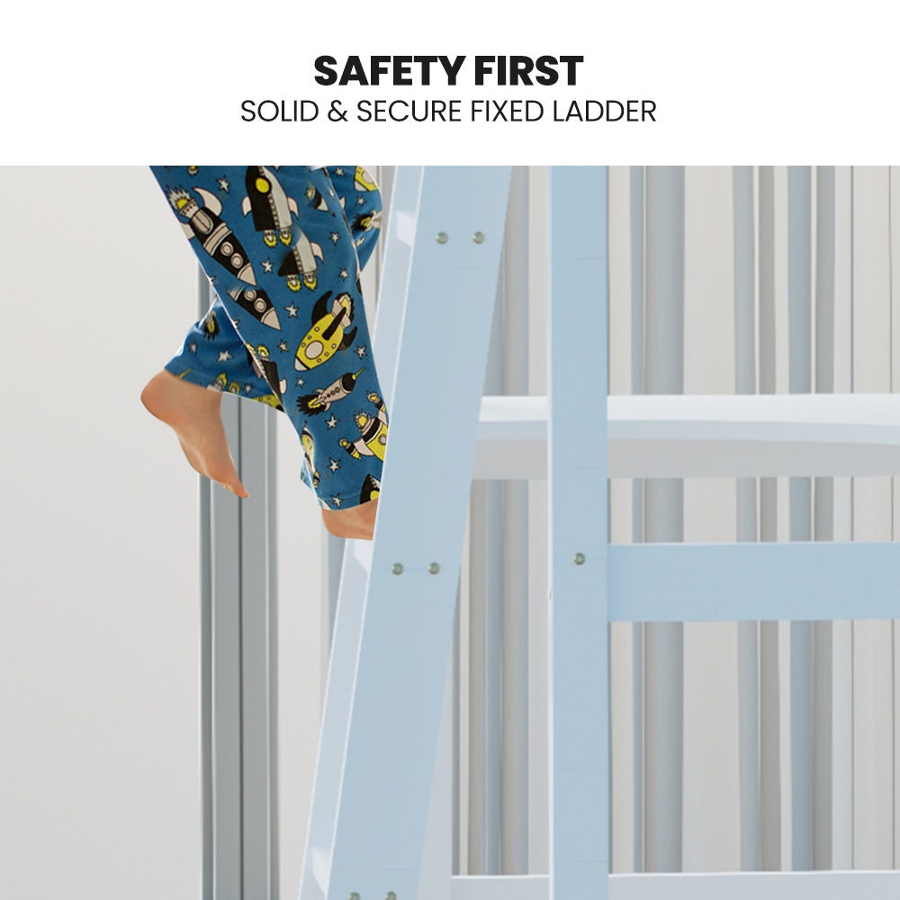 KINGSTON SLUMBER Wooden Kids Single Loft Bed Frame with Desk - White V219-BEDSBBKSL2WA