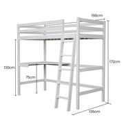 KINGSTON SLUMBER Wooden Kids Single Loft Bed Frame with Desk - White V219-BEDSBBKSL2WA