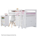 KINGSTON SLUMBER Wooden Kids Single Loft Bed Frame with Pull Out Desk, Storage Drawers, Cabinet - White V219-BEDSBBKSL4WA